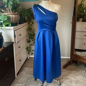 One shoulder beaded navy blue dress, XL